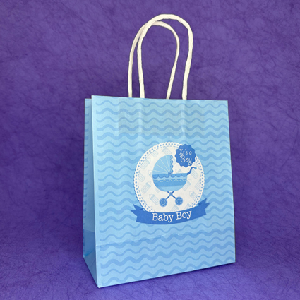 Sac en kraft blanchi avec poignées torsadées "Baby Girl & Boy"